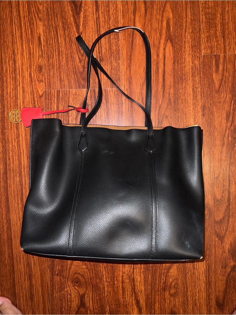 Tory Burch Black Leather Tote with Red Hanging Accent - Picture 4 of 10